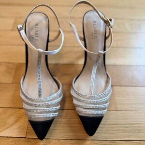 Menbur 1967 Rhinestone Embellished T-Strap Pointed Toe Pumps